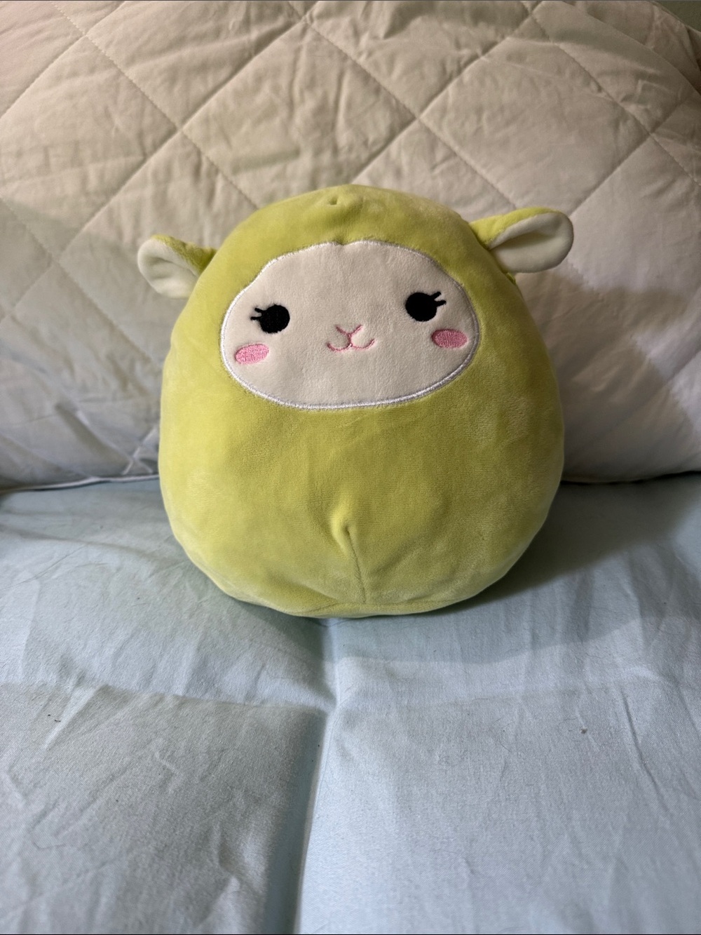 Squishmallows Lime Green Lamb Plush Pillow with Cream Face and Pink Cheeks